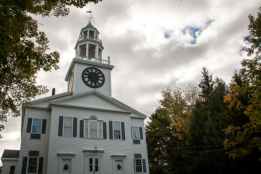 Church and clocktower in maine of the united states 