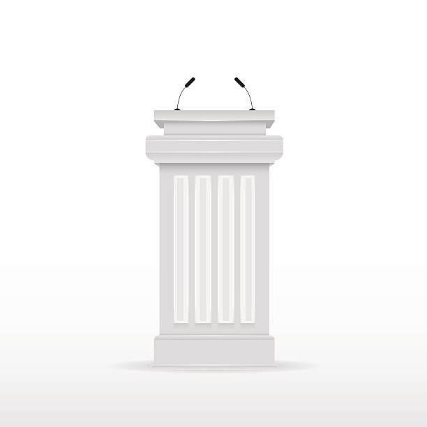 istock Podium, Tribune, Rostrum Stand with Microphones 468876918