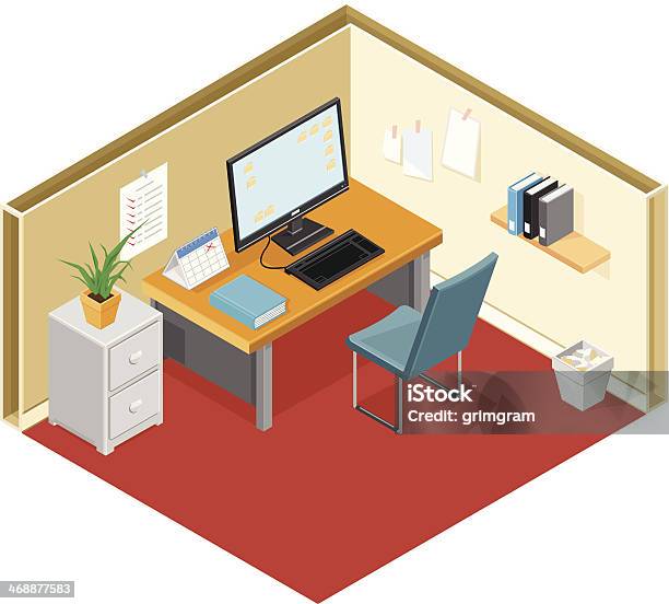 Moderno Ufficio Con Scrivania E Computer - Immagini vettoriali stock e altre immagini di Postazione di lavoro - Postazione di lavoro, Scrivania, Ufficio