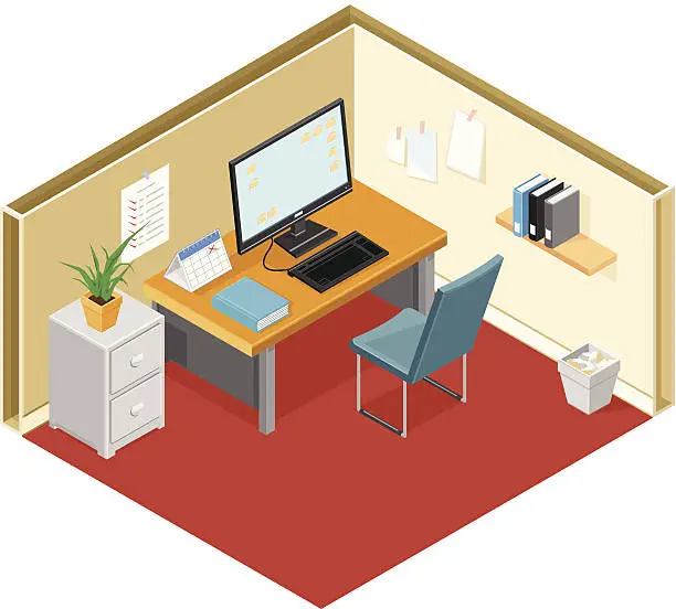 Vector illustration of Modern Office with Desk and Computer