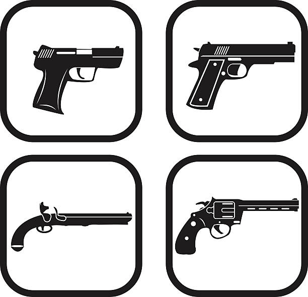 ilustraciones, imágenes clip art, dibujos animados e iconos de stock de icono de las variaciones de cuatro pistola - handgun gun blue black