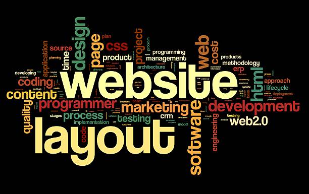 Web layout concept in word tag cloud stock photo