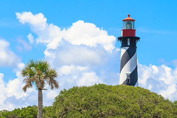 St. Augustine Lighthouse, FL on a clear day St. Augustine Lighthouse, Florida, USA lighthouse vacation stock pictures, royalty-free photos & images