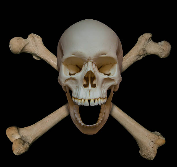 istock Laughing pirate skull and crossbones with clipping path 468884966