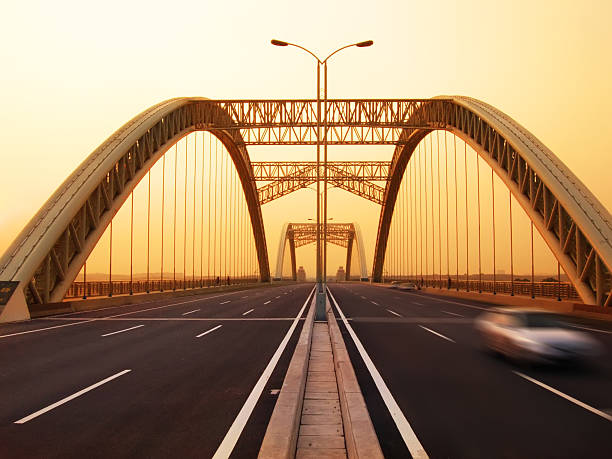 bridge with blue sky background of a city
