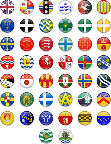 Vector illustration of Uk Counties Button Flag Collection