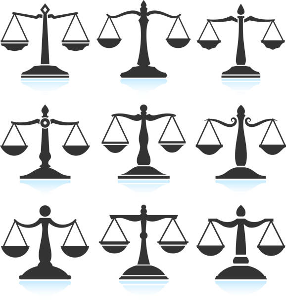 illustrations, cliparts, dessins animés et icônes de balance de la justice noir & blanc vecteur ensemble d'icônes de l'interface - balance de la justice