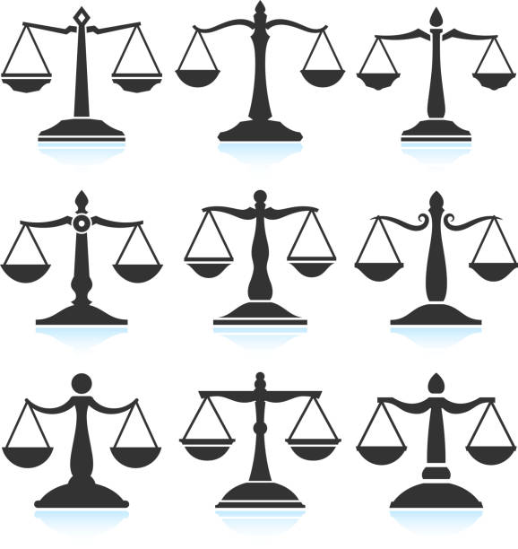scales of justice black & white vector interface icon set - scales of justice 幅插畫檔、美工圖案、卡通及圖標