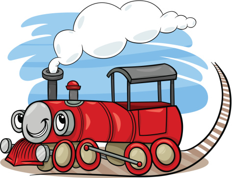 Cartoon Illustration of Funny Steam Engine Locomotive or Puffer Belly Train Transport Character