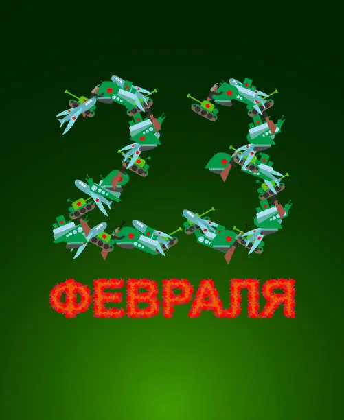 Vector illustration of 23 February. Defenders day. A Russian holiday. Text: 