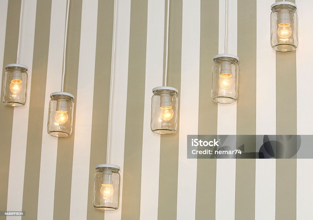 chandelier made ââfrom a jar chandelier made from jars, light bulbs in glass jars 2015 Stock Photo