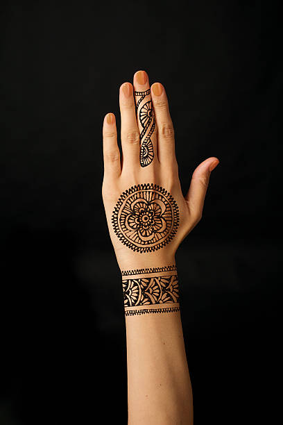 istock hand with mehendi on black background 468903066