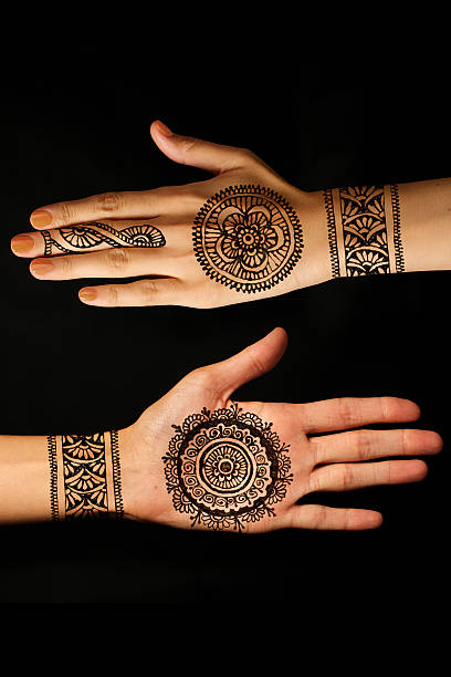 istock hand with mehendi on black background 468903072