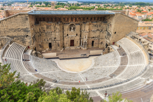 A view of the imposing mausoleum of Augustus, also known as Augusteo, the funerary monument of the emperor Augustus subjected to a long restoration and which is expected to open to the public in March 2021. The mausoleum, built starting from 28 BC. it stood in the northern part of the Campo Marzio and was one of the wonders of Imperial Rome. A few meters away is the Ara Pacis, the altar dedicated to peace erected by Augustus himself in the year 9 BC. On the left the church and the convent of San Rocco all'Agusteo. Image in High Definition format.