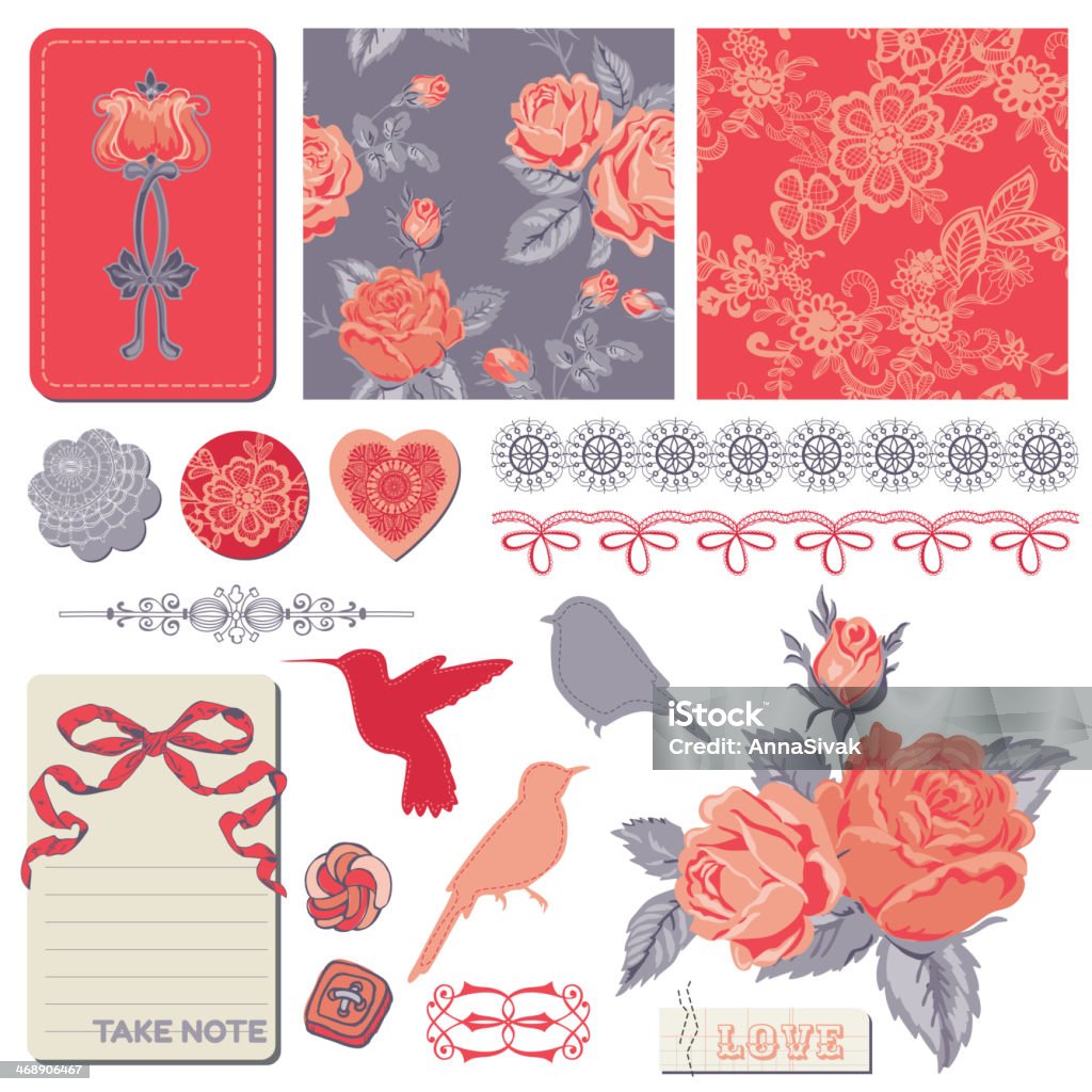 Scrapbook Design Elements - Vintage Roses and Birds Scrapbook Design Elements - Vintage Roses and Birds - in vector Seamless Pattern stock vector