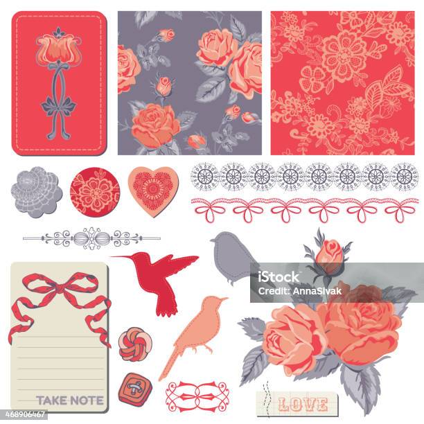 Scrapbook Design Elements Vintage Roses And Birds Stock Illustration - Download Image Now