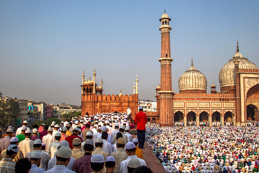 Scene of Historical Jama Masjid on the day of Muslim Festival Eid-al-Fitr.