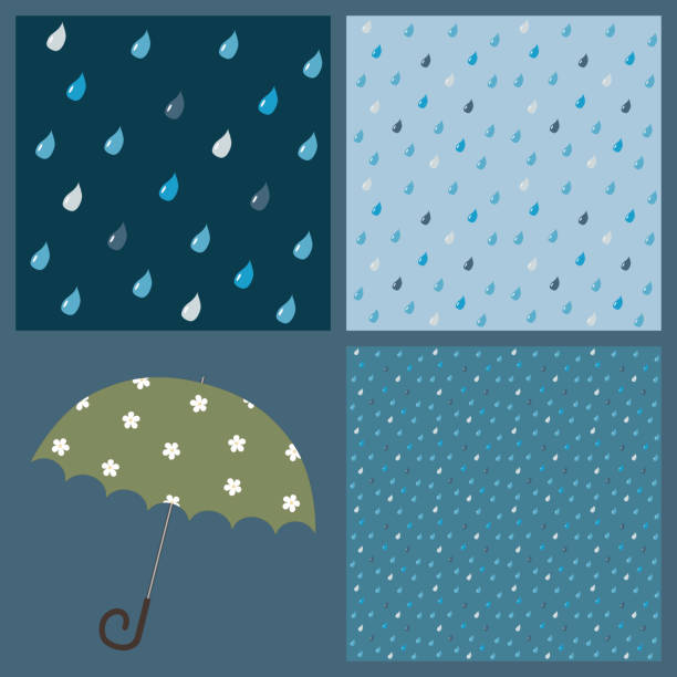 ilustrações, clipart, desenhos animados e ícones de conjunto de padrões coloridos com raindrops - cold rain parasol gray