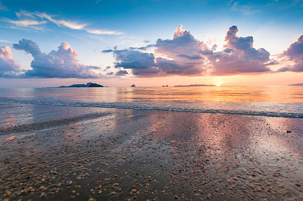 istock Beautiful tropical sand beach against the blue sky. 468910276