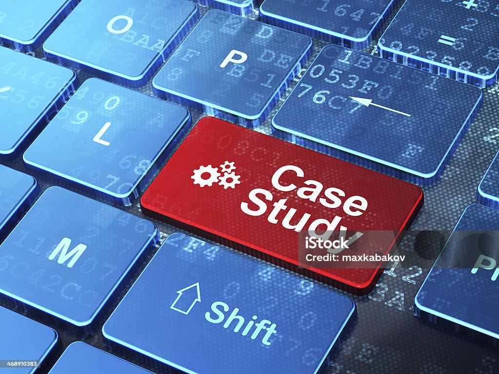 Concetto di educazione: Ingranaggi e Case Study su sfondo tastiera computer - Foto stock royalty-free di Borsa 24 ore