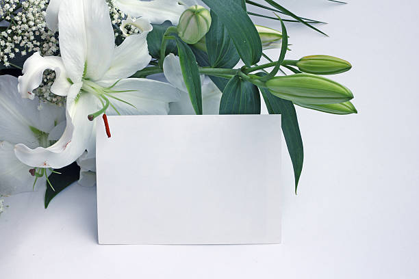 istock White lily flowers and post card 468913897