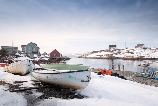 Fishing village of Peggy's Cove, Nova Scotia, Canada, in winter.
