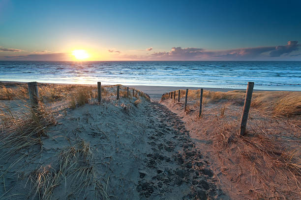 istock path no North sea beach at sunset 468921590
