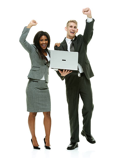 istock Happy business couple cheering 468922302