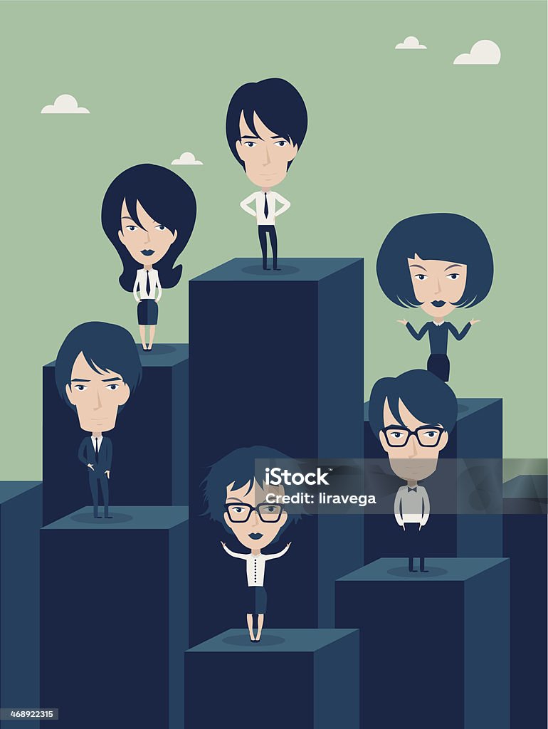 Business people on 3d graph Business people team standing on a 3d graph. Achievement stock vector