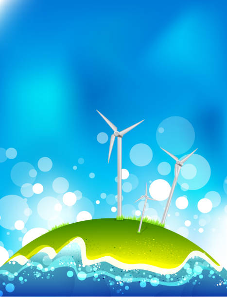 illustrazioni stock, clip art, cartoni animati e icone di tendenza di concetto di risparmio energetico.  mulini a vento. - grass family backgrounds sea wind