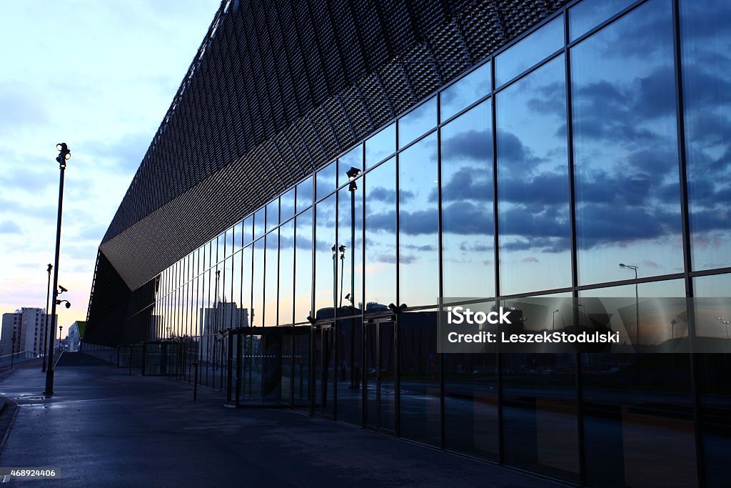 Katowice Glass wall of the building and beautiful evening sky 2015 Stock Photo