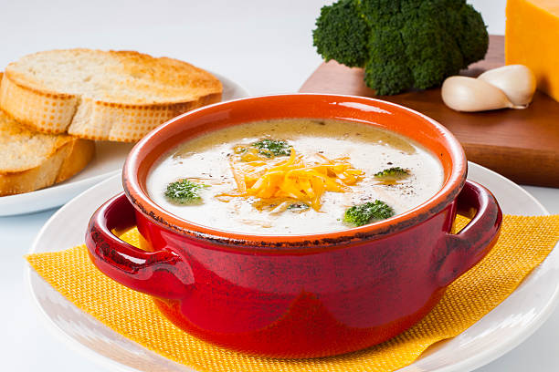 Broccoli and Cheddar Cheese Soup stock photo