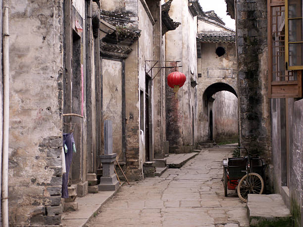 Empty street of ancient town in Anhui province, China stock photo