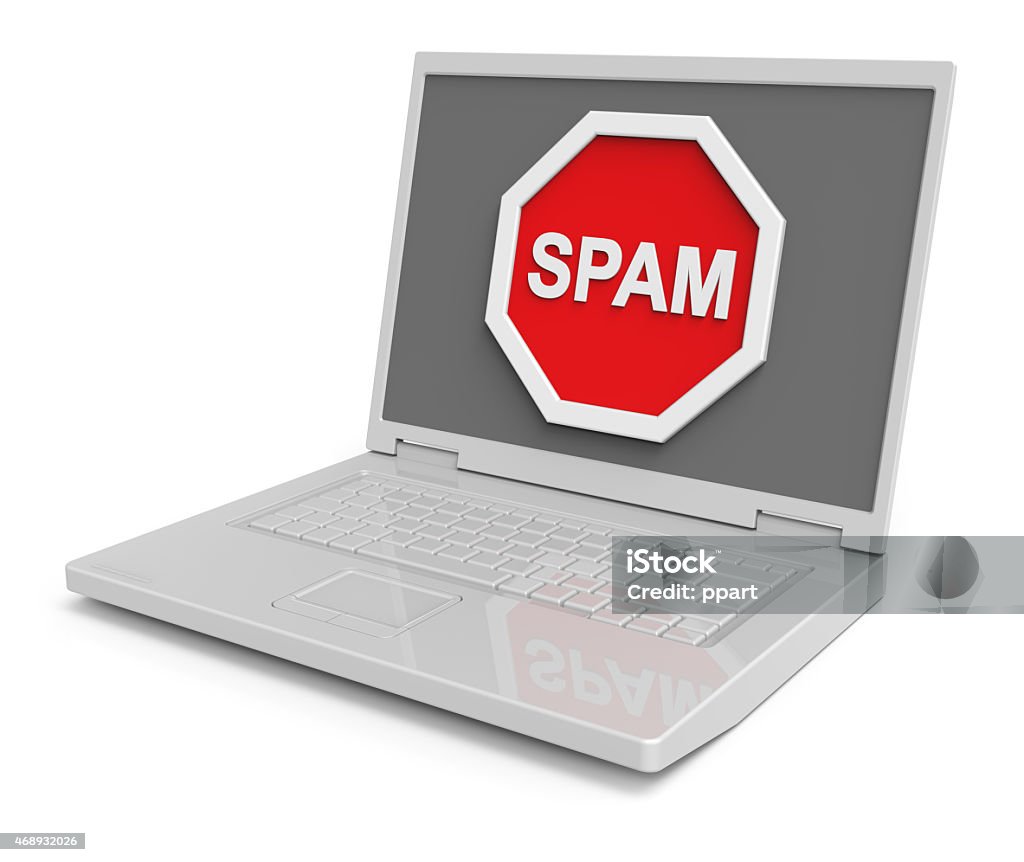 Spam warning sign on laptop screen. Computer generated 3D photo rendering. 2015 Stock Photo