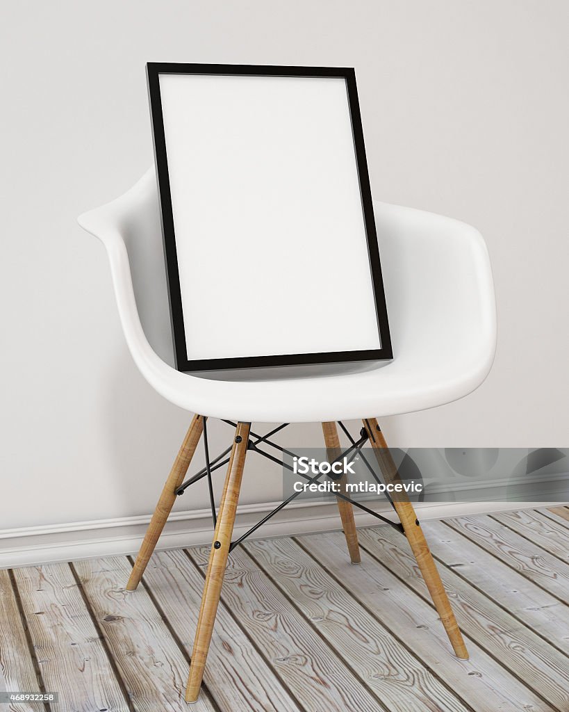 3D model, blank poster frame on the armchair, background 2015 Stock Photo