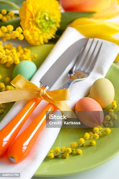 Easter Table Setting Stock Photo - Download Image Now - 2015, Acacia Tree, Birthday