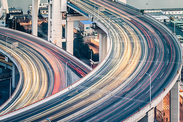 istock Fast motion lights at bridge in Shanghai China 468937836