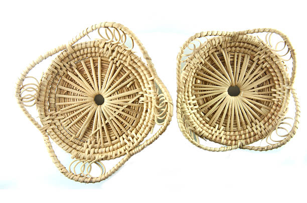 istock Brown wicker basket top view isolated on white background 468941720