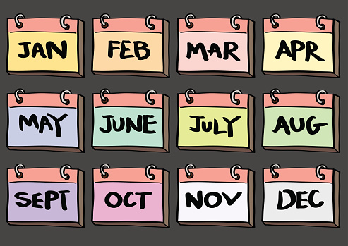 Vector illustration of cartoon monthly calendar to be used as icons