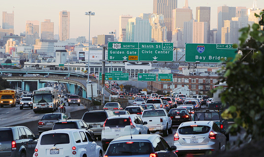 San Francisco, CA/USA - January 31, 2015: Cars queueing on their way into downtown San Francisco on a Friday afternoon.