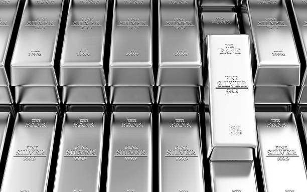 Stack of Silver Bars in the Bank Vault