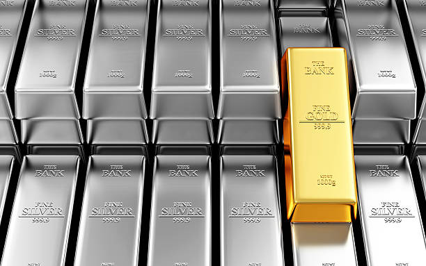 istock Stack of Golden and Silver Bars in the Bank Vault 468944040