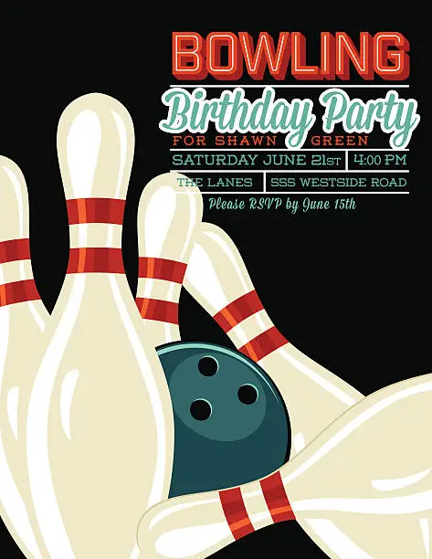 Vector illustration of Retro Style Bowling Birthday Party Invitation Template