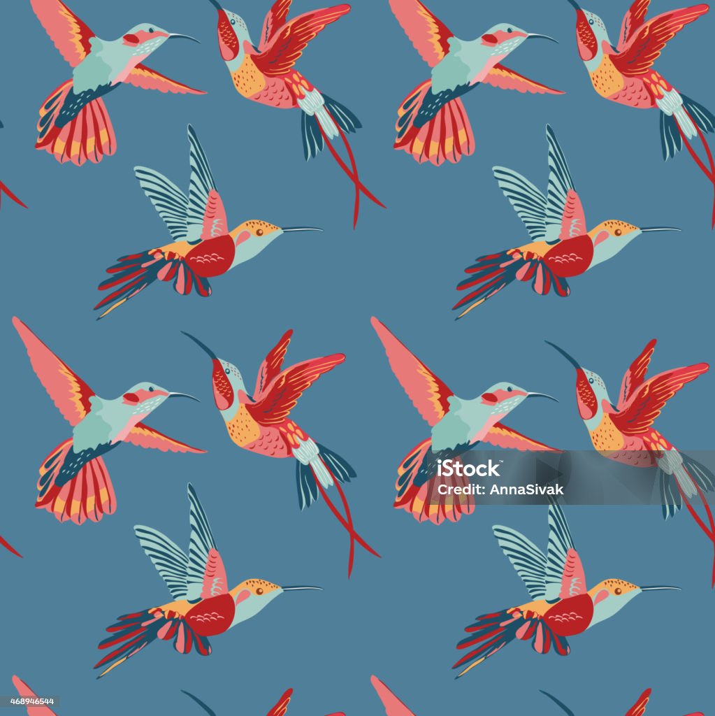 Colibri fond sans couture rétro motif - clipart vectoriel de Colibri libre de droits