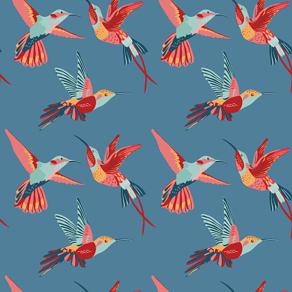 Hummingbird Background - Retro seamless pattern in vector