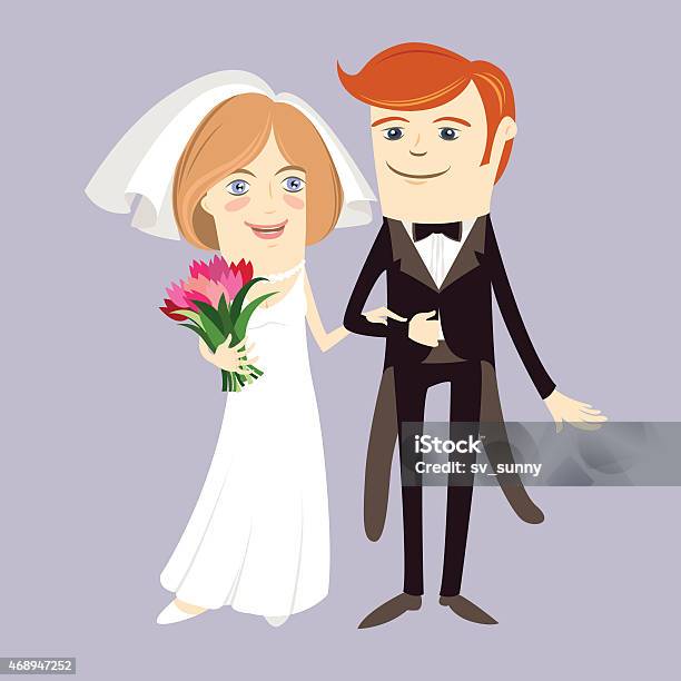 Hipster Funny Couple Just Married Flat Style Stock Illustration - Download  Image Now - 2015, Adult, Anniversary - iStock