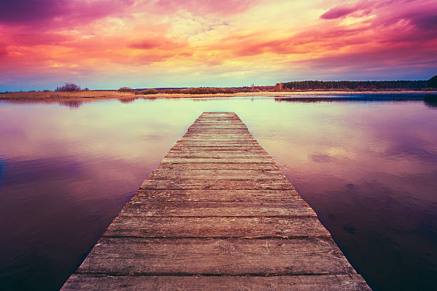 istock Old Wooden Pier. Calm River 468947778