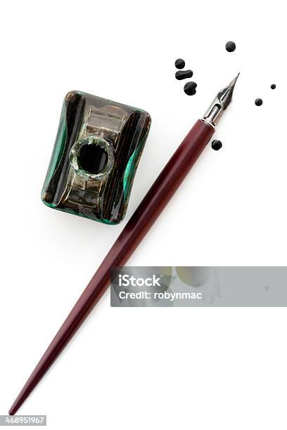 Vintage Nib Pen And Inkwell Over White Stock Photo - Download Image Now - Pen, Ink Well, Ink