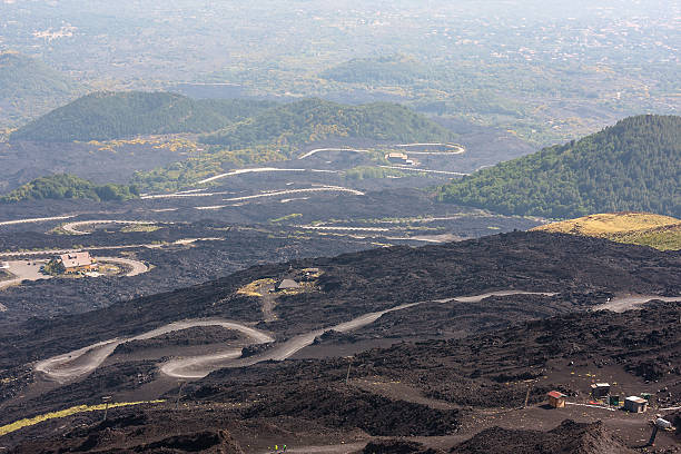 istock Mountain road on Etna volcano. 468955584