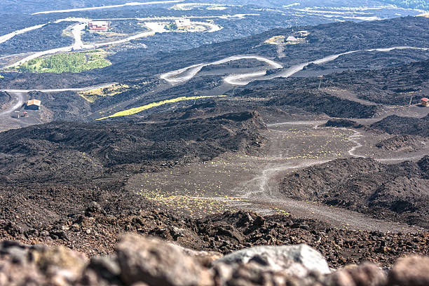 istock Mountain road on Etna volcano. 468955586